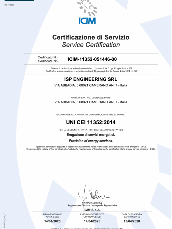 Certificazione ESCO – ISP Engineering Certificazione ESCO - ISP Engineering